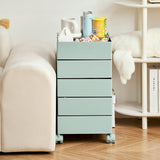 Contemporary Nordic Square ABS End Table with Rotating Drawer, 5-Tier Storage on Casters – Ideal Bedroom Accent