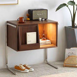 Traditional Japanese Rectangular End Table in Solid Wood and Stainless Steel with Storage Cabinet for Living Room