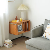 Traditional Japanese Rectangular End Table in Solid Wood and Stainless Steel with Storage Cabinet for Living Room