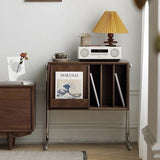 Traditional Japanese Rectangular End Table in Solid Wood and Stainless Steel with Storage Cabinet for Living Room