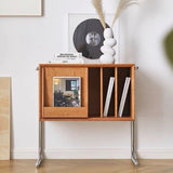 Traditional Japanese Rectangular End Table in Solid Wood and Stainless Steel with Storage Cabinet for Living Room