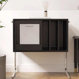 Traditional Japanese Rectangular End Table in Solid Wood and Stainless Steel with Storage Cabinet for Living Room