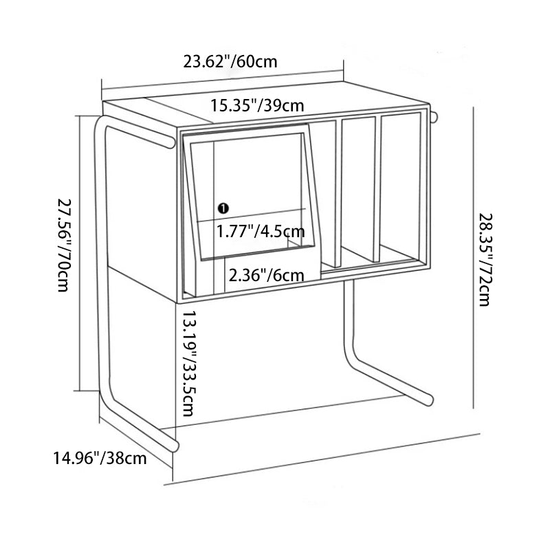 Traditional Japanese Rectangular End Table in Solid Wood and Stainless Steel with Storage Cabinet for Living Room