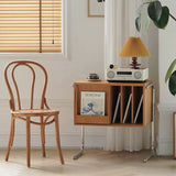 Traditional Japanese Rectangular End Table in Solid Wood and Stainless Steel with Storage Cabinet for Living Room
