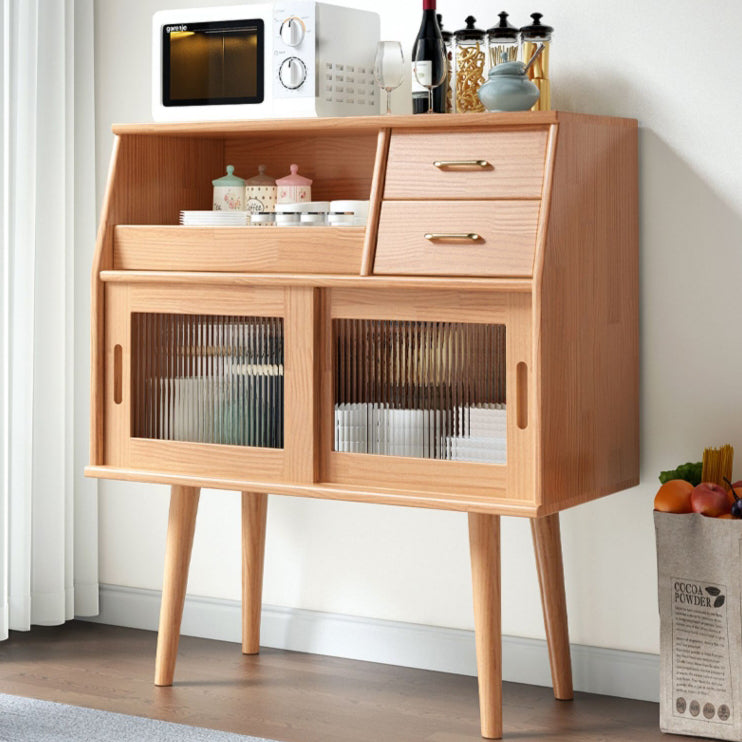 Traditional Japanese Rectangular Solid Wood Sideboard with 2 Drawers for Dining Room Storage