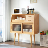 Traditional Japanese Rectangular Solid Wood Sideboard with 2 Drawers for Dining Room Storage