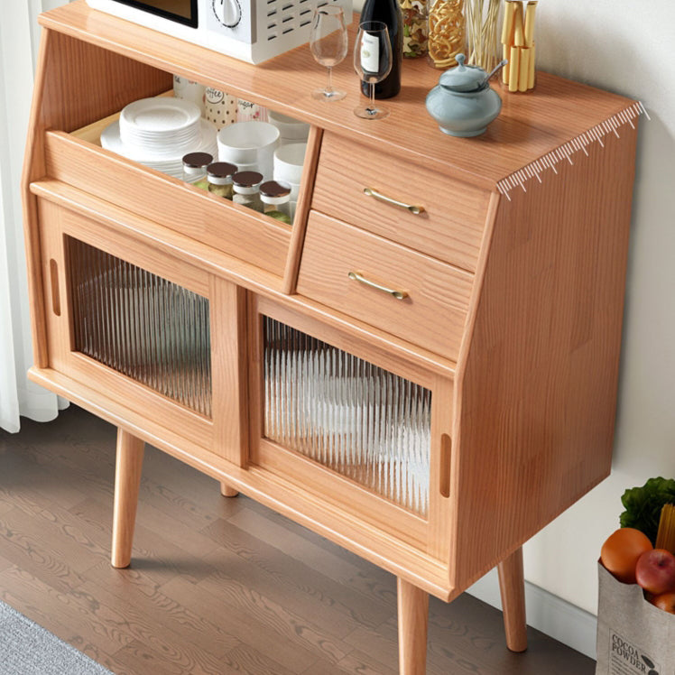 Traditional Japanese Rectangular Solid Wood Sideboard with 2 Drawers for Dining Room Storage