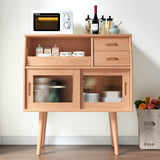 Traditional Japanese Rectangular Solid Wood Sideboard with 2 Drawers for Dining Room Storage
