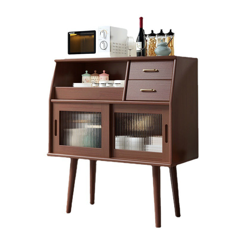 Traditional Japanese Rectangular Solid Wood Sideboard with 2 Drawers for Dining Room Storage