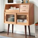 Traditional Japanese Rectangular Solid Wood Sideboard with 2 Drawers for Dining Room Storage