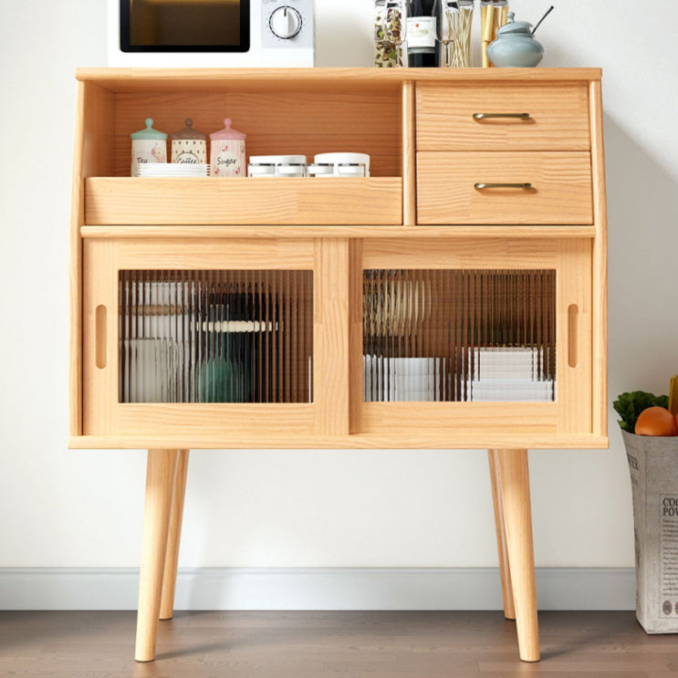 Traditional Japanese Rectangular Solid Wood Sideboard with 2 Drawers for Dining Room Storage