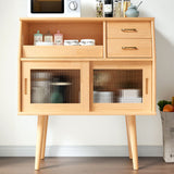 Traditional Japanese Rectangular Solid Wood Sideboard with 2 Drawers for Dining Room Storage