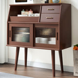 Traditional Japanese Rectangular Solid Wood Sideboard with 2 Drawers for Dining Room Storage