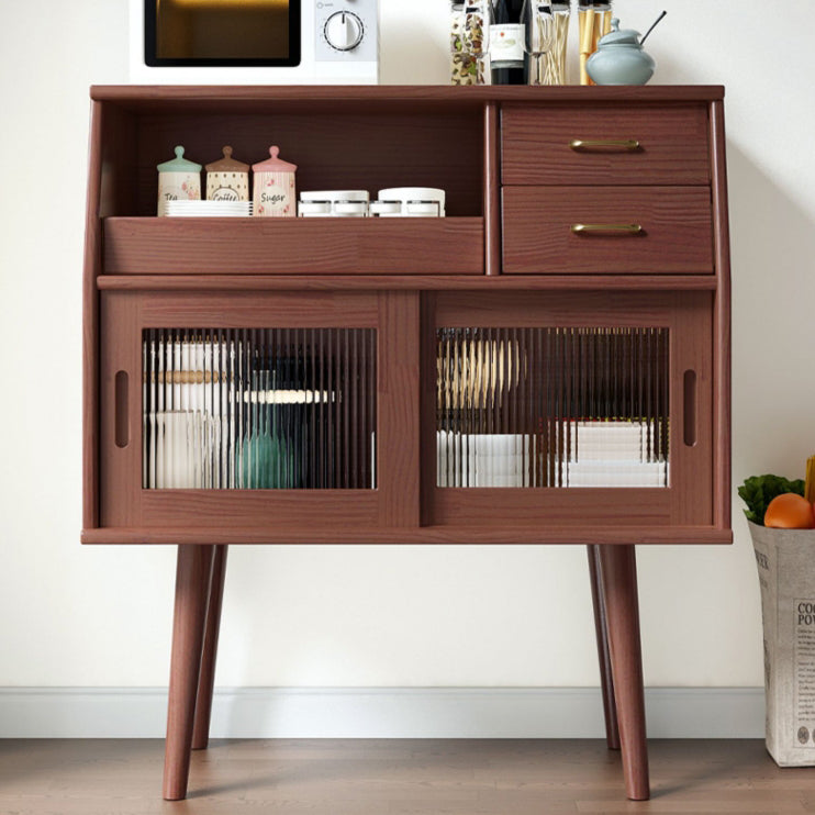 Traditional Japanese Rectangular Solid Wood Sideboard with 2 Drawers for Dining Room Storage