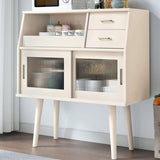 Traditional Japanese Rectangular Solid Wood Sideboard with 2 Drawers for Dining Room Storage