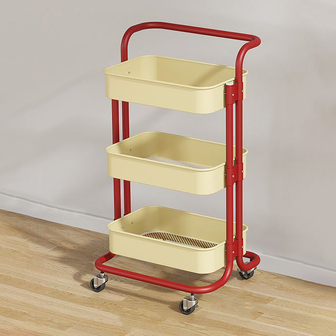 Nordic Contemporary Rectangular Carbon Steel End Table with 3-Tier Rolling Storage Cart for Living Room