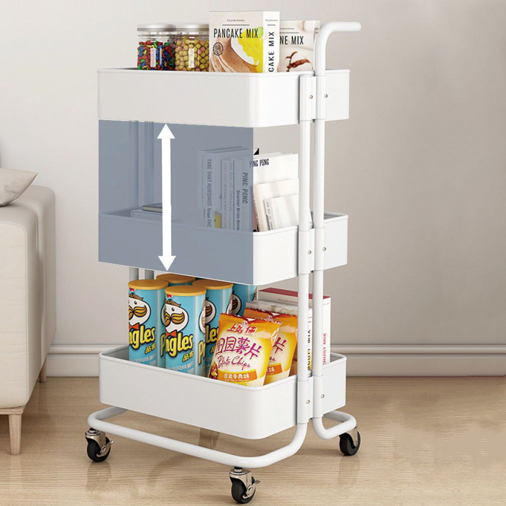 Nordic Contemporary Rectangular Carbon Steel End Table with 3-Tier Rolling Storage Cart for Living Room