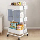 Nordic Contemporary Rectangular Carbon Steel End Table with 3-Tier Rolling Storage Cart for Living Room