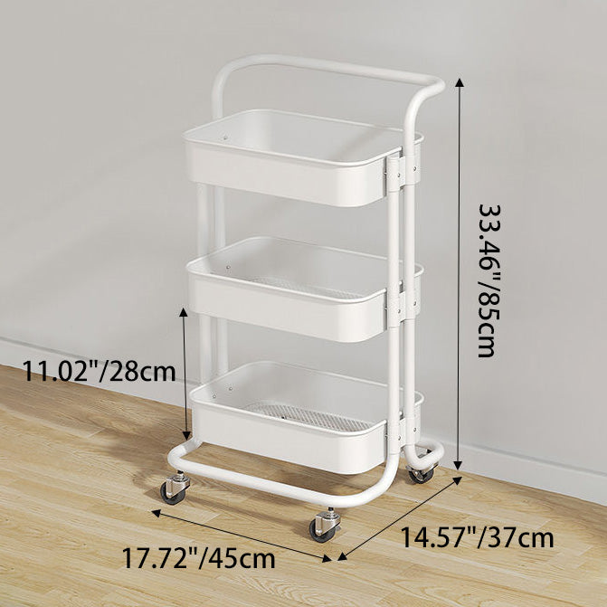 Nordic Contemporary Rectangular Carbon Steel End Table with 3-Tier Rolling Storage Cart for Living Room