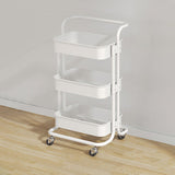 Nordic Contemporary Rectangular Carbon Steel End Table with 3-Tier Rolling Storage Cart for Living Room