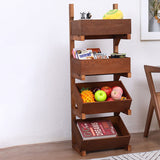 Traditional Farmhouse Wooden Floor-Standing 3-4 Tier Storage Shelves with Wheels – Snack Display Rack for Living Room
