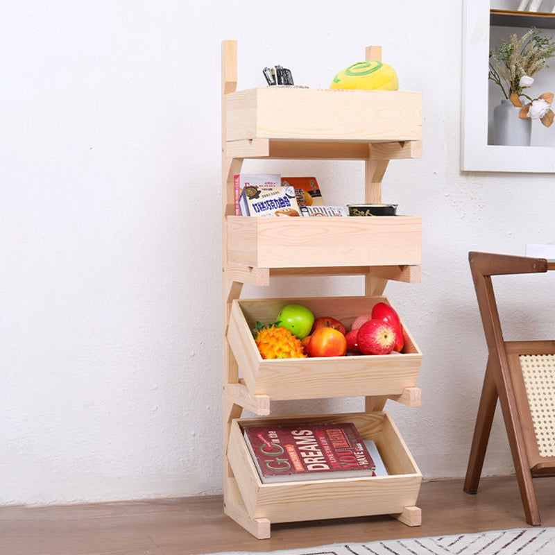 Traditional Farmhouse Wooden Floor-Standing 3-4 Tier Storage Shelves with Wheels – Snack Display Rack for Living Room