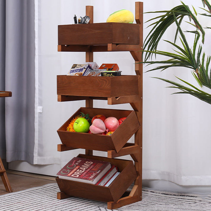 Traditional Farmhouse Wooden Floor-Standing 3-4 Tier Storage Shelves with Wheels – Snack Display Rack for Living Room