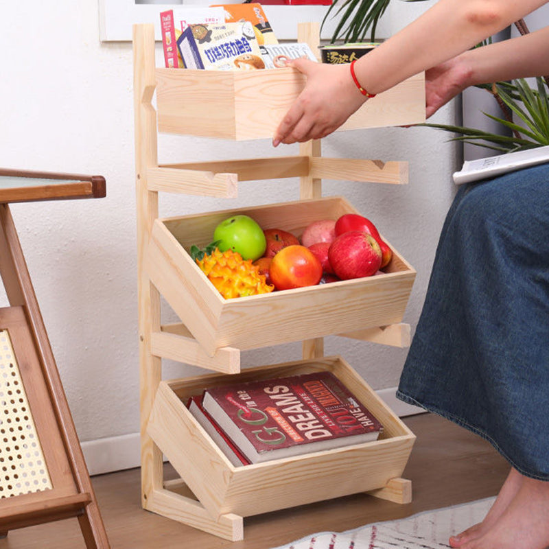 Traditional Farmhouse Wooden Floor-Standing 3-4 Tier Storage Shelves with Wheels – Snack Display Rack for Living Room