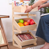 Traditional Farmhouse Wooden Floor-Standing 3-4 Tier Storage Shelves with Wheels – Snack Display Rack for Living Room