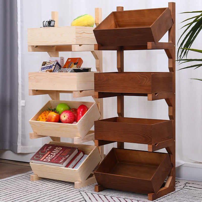 Traditional Farmhouse Wooden Floor-Standing 3-4 Tier Storage Shelves with Wheels – Snack Display Rack for Living Room