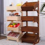 Traditional Farmhouse Wooden Floor-Standing 3-4 Tier Storage Shelves with Wheels – Snack Display Rack for Living Room