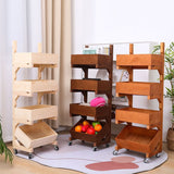 Traditional Farmhouse Wooden Floor-Standing 3-4 Tier Storage Shelves with Wheels – Snack Display Rack for Living Room