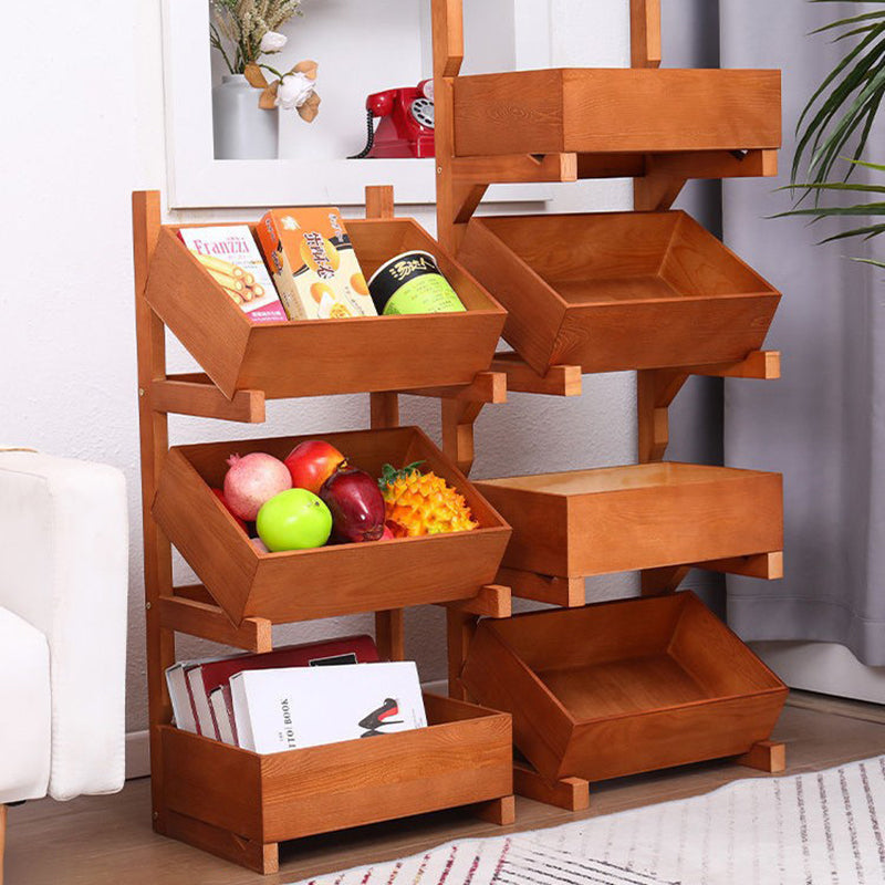 Traditional Farmhouse Wooden Floor-Standing 3-4 Tier Storage Shelves with Wheels – Snack Display Rack for Living Room