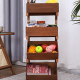 Traditional Farmhouse Wooden Floor-Standing 3-4 Tier Storage Shelves with Wheels – Snack Display Rack for Living Room