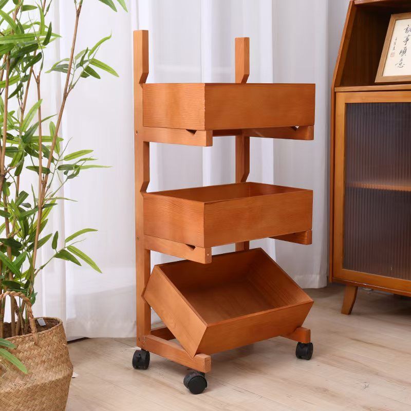 Traditional Farmhouse Wooden Floor-Standing 3-4 Tier Storage Shelves with Wheels – Snack Display Rack for Living Room