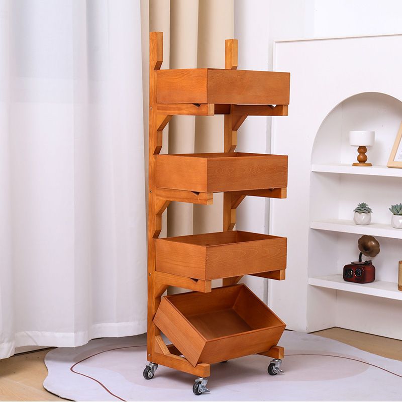 Traditional Farmhouse Wooden Floor-Standing 3-4 Tier Storage Shelves with Wheels – Snack Display Rack for Living Room