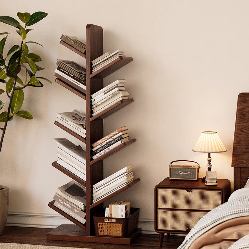 Tree-Shaped Solid Wood Bookshelves – Contemporary Retro Design, 5/8/10-Tier Floor-Standing Shelves for Home Office