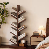 Tree-Shaped Solid Wood Bookshelves – Contemporary Retro Design, 5/8/10-Tier Floor-Standing Shelves for Home Office