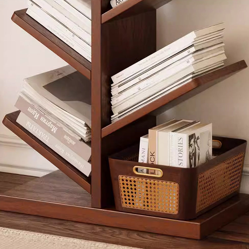 Tree-Shaped Solid Wood Bookshelves – Contemporary Retro Design, 5/8/10-Tier Floor-Standing Shelves for Home Office