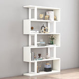 Sleek Contemporary Scandinavian Geometric Vertical Bookshelves in MDF & Steel, 3/4/5/6-Tier Open-Back Standing Shelves for Home Office