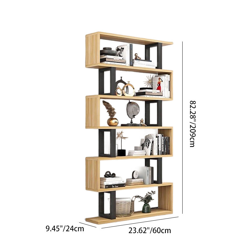 Sleek Contemporary Scandinavian Geometric Vertical Bookshelves in MDF & Steel, 3/4/5/6-Tier Open-Back Standing Shelves for Home Office