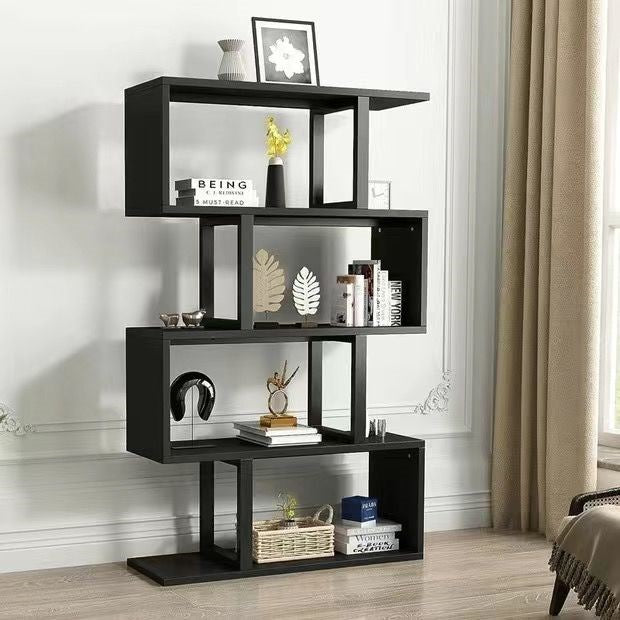Sleek Contemporary Scandinavian Geometric Vertical Bookshelves in MDF & Steel, 3/4/5/6-Tier Open-Back Standing Shelves for Home Office