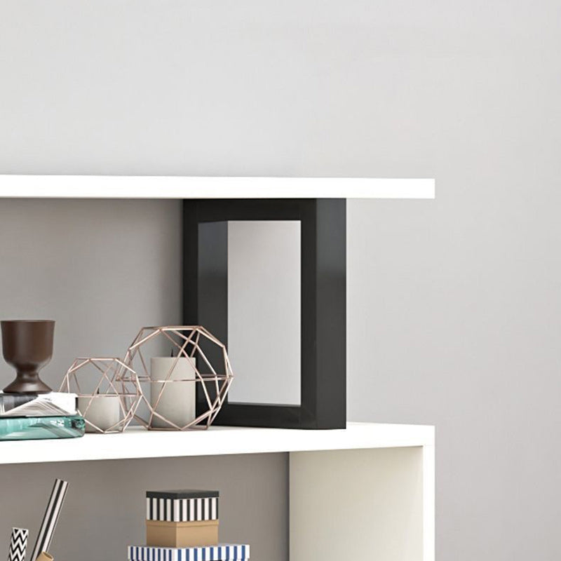 Sleek Contemporary Scandinavian Geometric Vertical Bookshelves in MDF & Steel, 3/4/5/6-Tier Open-Back Standing Shelves for Home Office