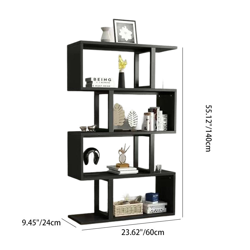 Sleek Contemporary Scandinavian Geometric Vertical Bookshelves in MDF & Steel, 3/4/5/6-Tier Open-Back Standing Shelves for Home Office