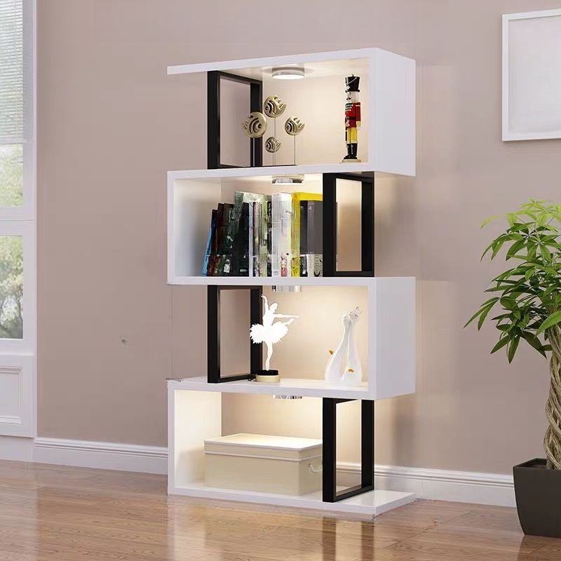 Sleek Contemporary Scandinavian Geometric Vertical Bookshelves in MDF & Steel, 3/4/5/6-Tier Open-Back Standing Shelves for Home Office