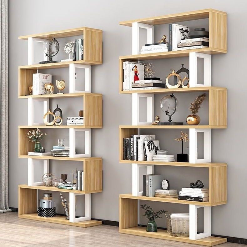 Sleek Contemporary Scandinavian Geometric Vertical Bookshelves in MDF & Steel, 3/4/5/6-Tier Open-Back Standing Shelves for Home Office