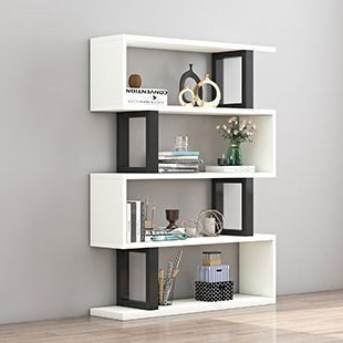 Sleek Contemporary Scandinavian Geometric Vertical Bookshelves in MDF & Steel, 3/4/5/6-Tier Open-Back Standing Shelves for Home Office