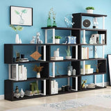 Sleek Contemporary Scandinavian Geometric Vertical Bookshelves in MDF & Steel, 3/4/5/6-Tier Open-Back Standing Shelves for Home Office