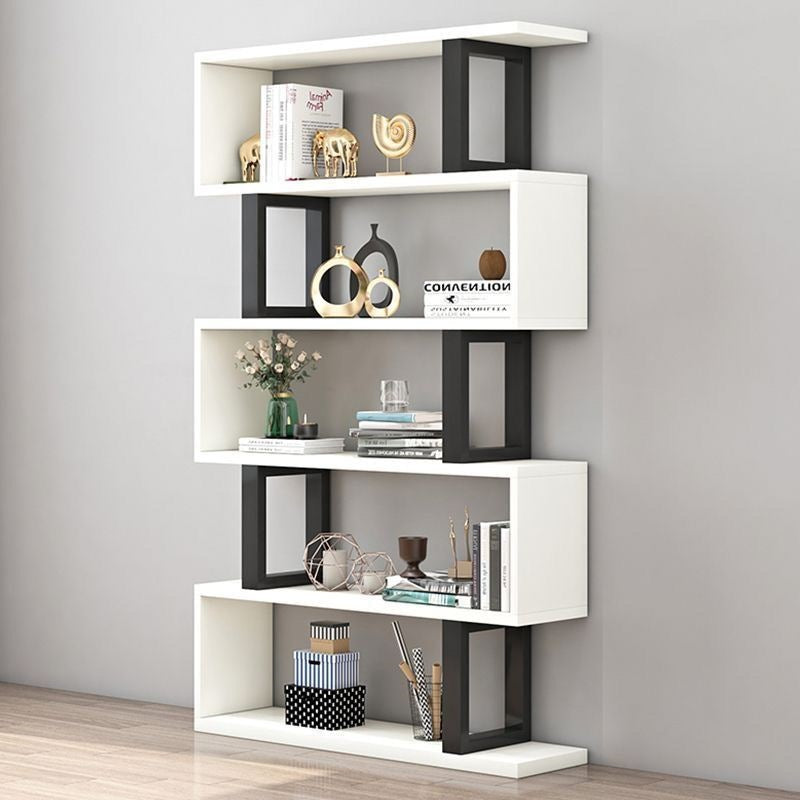 Sleek Contemporary Scandinavian Geometric Vertical Bookshelves in MDF & Steel, 3/4/5/6-Tier Open-Back Standing Shelves for Home Office