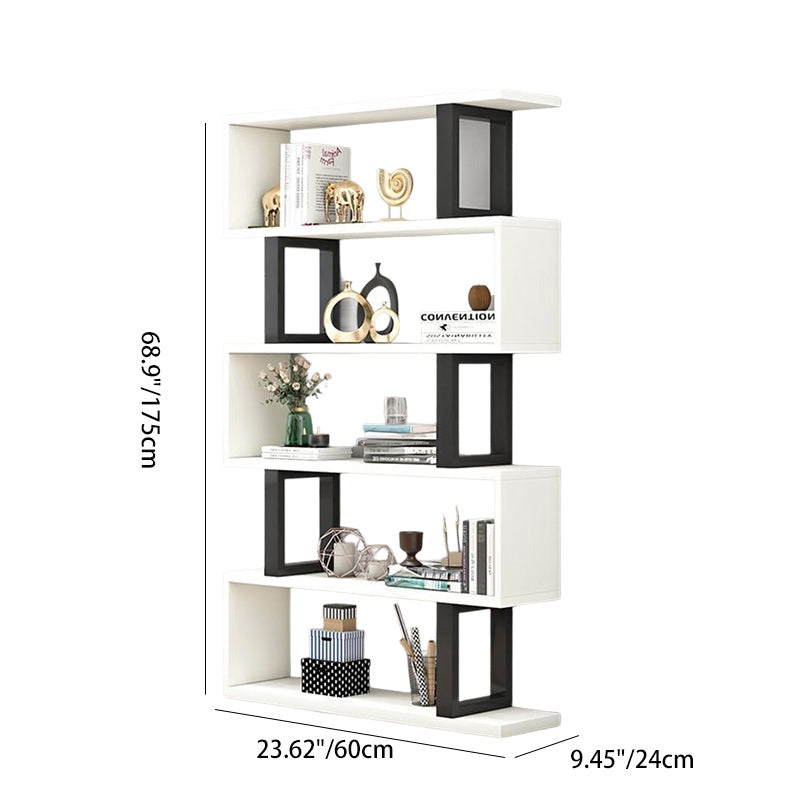 Sleek Contemporary Scandinavian Geometric Vertical Bookshelves in MDF & Steel, 3/4/5/6-Tier Open-Back Standing Shelves for Home Office